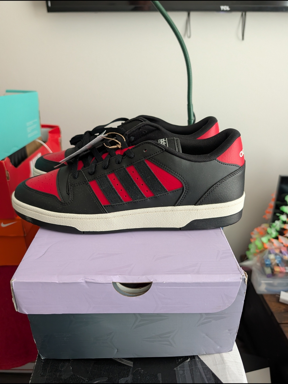 adidas Black and Red Low-Top Athletic Sneakers